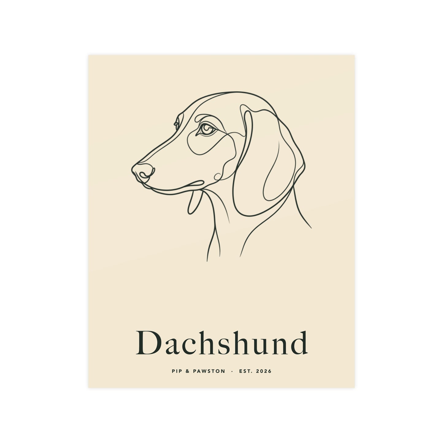 Dachshund Line-Art Poster with Wordmark - Warm Cream