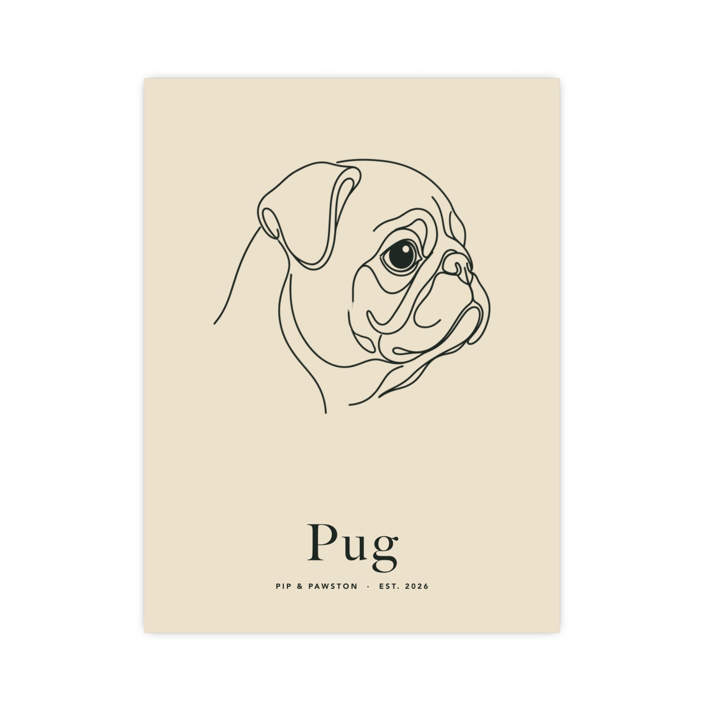 Pug Line-Art Poster with Wordmark - Warm Cream