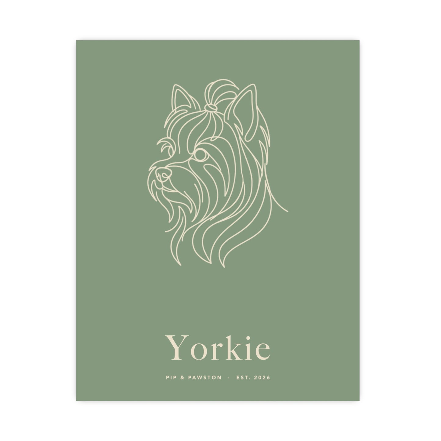 Yorkie Line-Art Poster with Wordmark - Sage