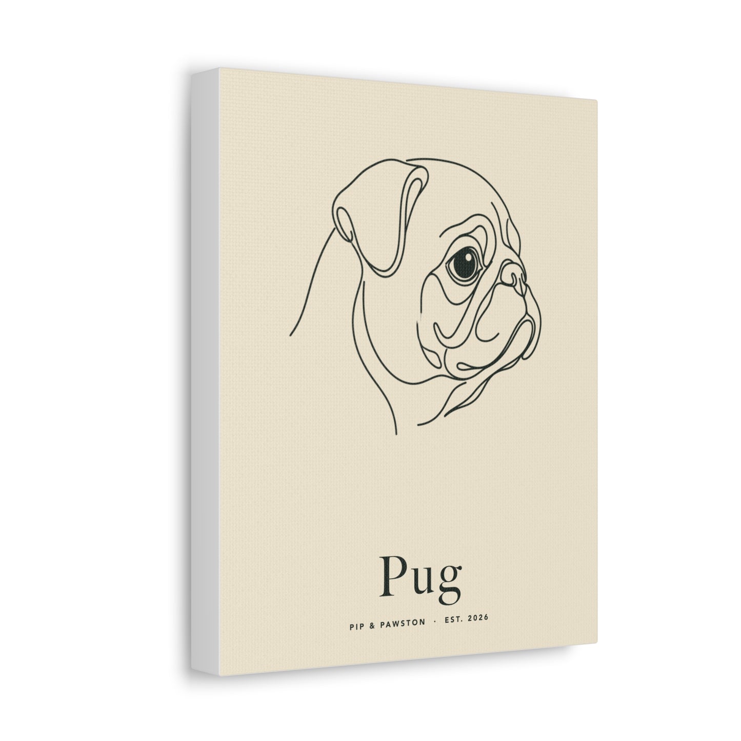 Pug Line-Art Canvas with Wordmark - Warm Cream