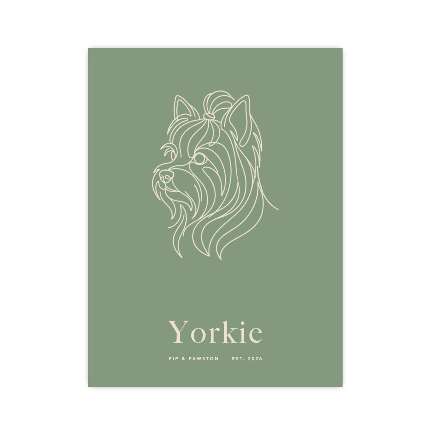 Yorkie Line-Art Poster with Wordmark - Sage