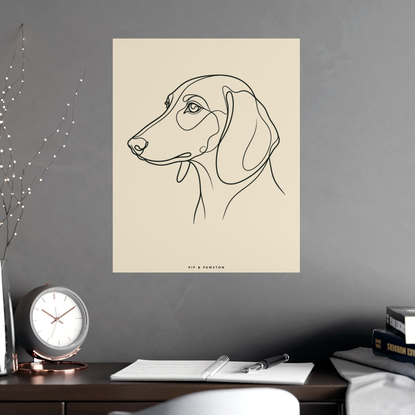 Dachshund Line-Art Poster - Warm Cream