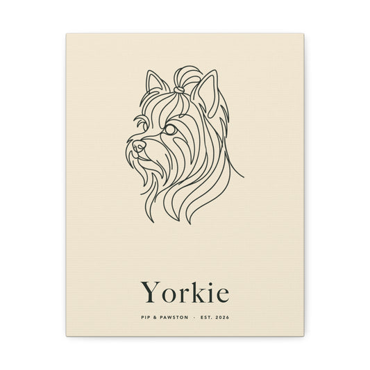 Yorkie Line-Art Canvas with Wordmark - Warm Cream
