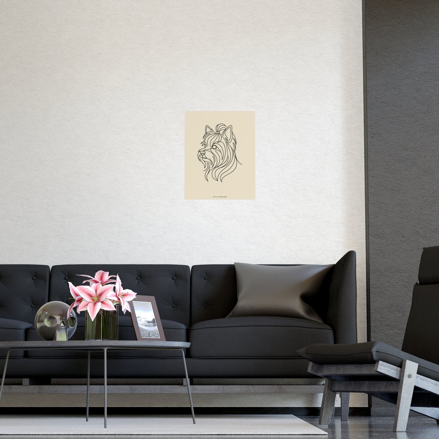 Yorkie Line-Art Poster - Warm Cream