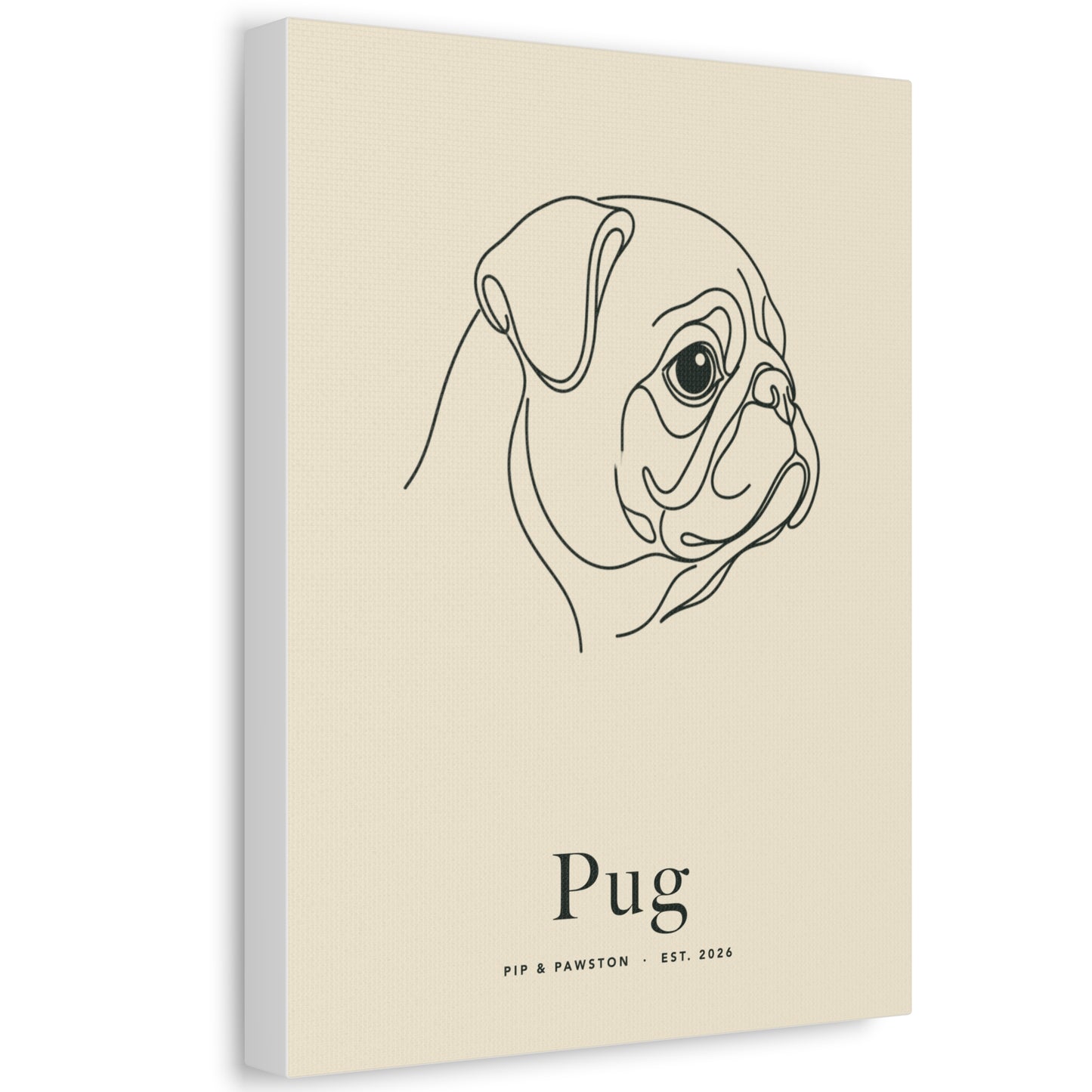 Pug Line-Art Canvas with Wordmark - Warm Cream