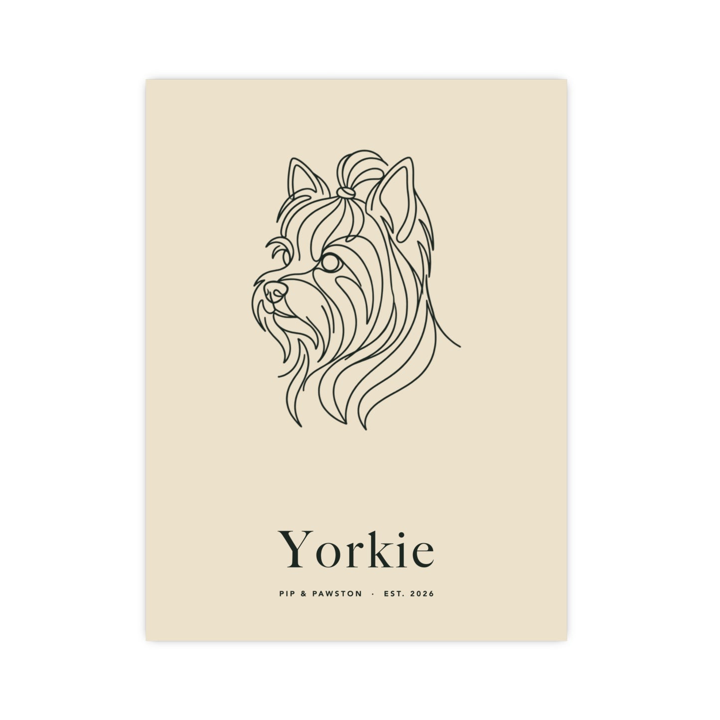 Yorkie Line-Art Poster with Wordmark - Warm Cream