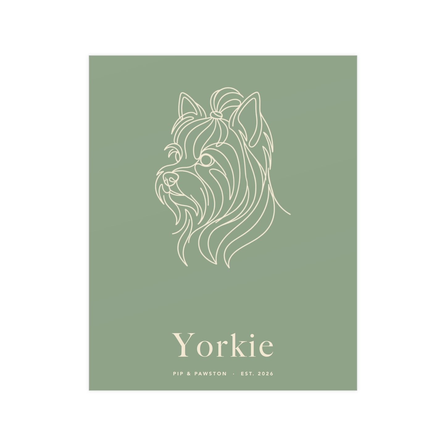 Yorkie Line-Art Poster with Wordmark - Sage