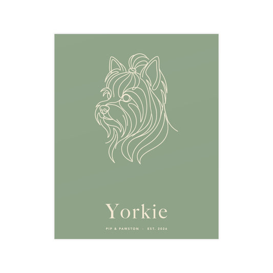 Yorkie Line-Art Poster with Wordmark - Sage