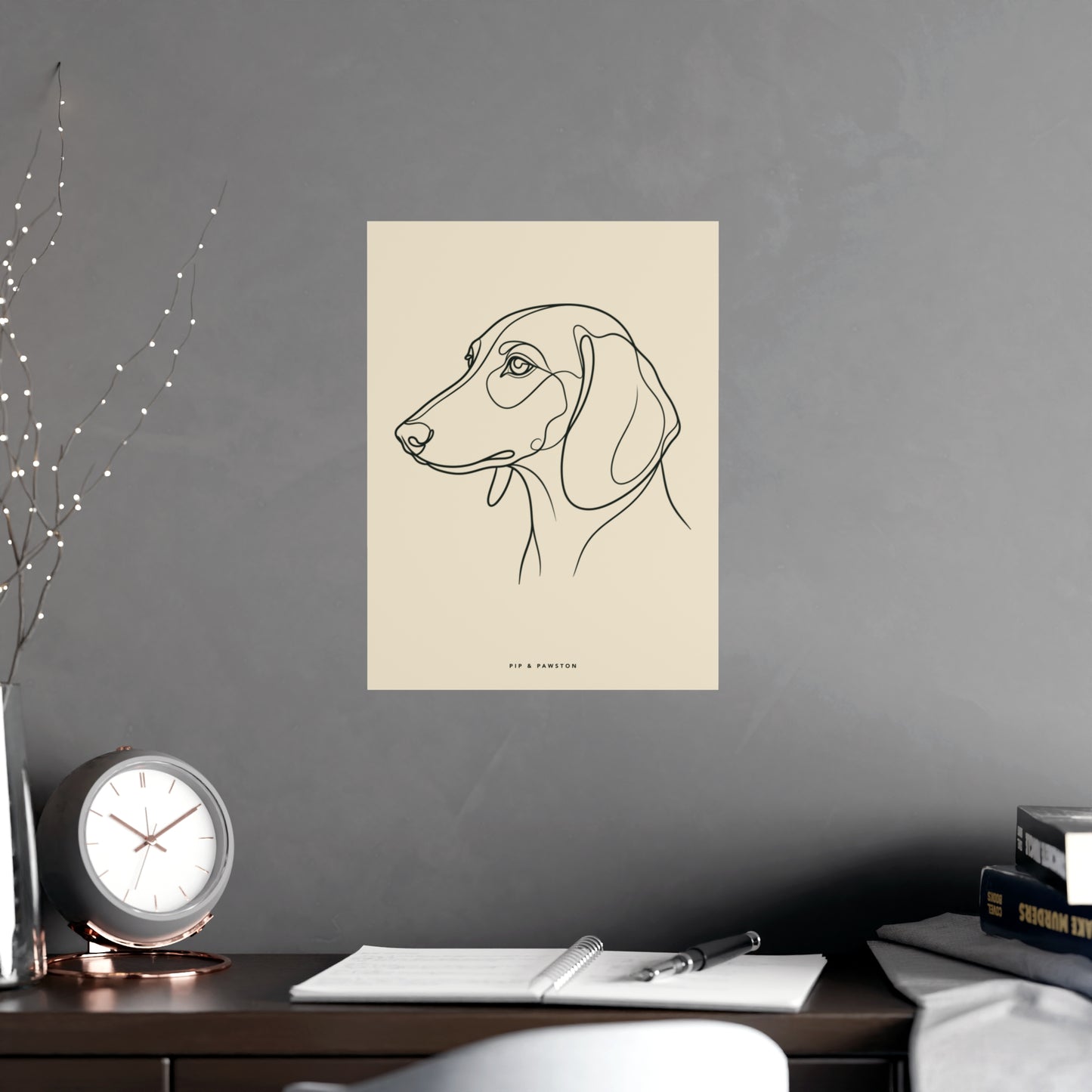 Dachshund Line-Art Poster - Warm Cream