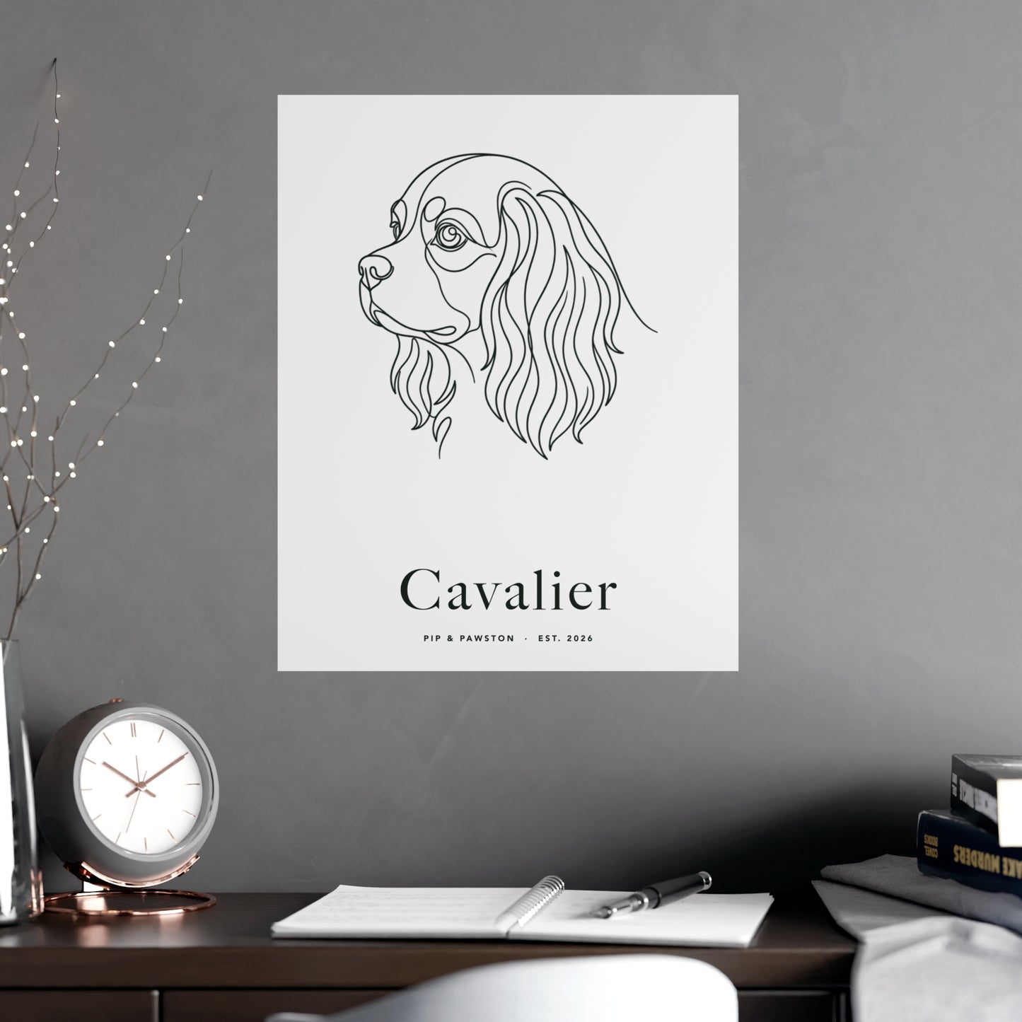 Cavalier Line-Art Poster with Wordmark