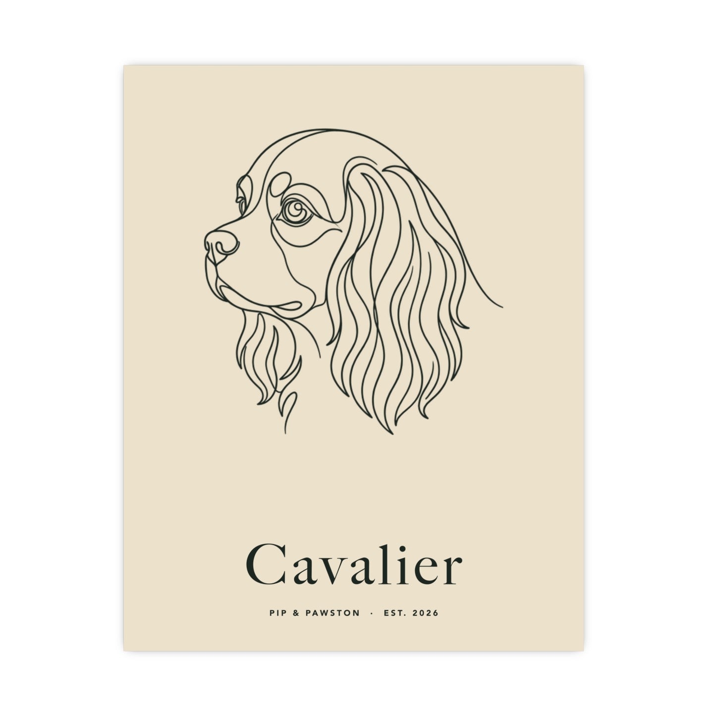 Cavalier Line-Art Poster with Wordmark - Warm Cream