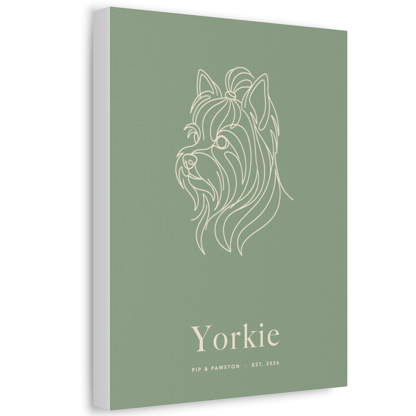 Yorkie Line-Art Canvas with Wordmark - Sage