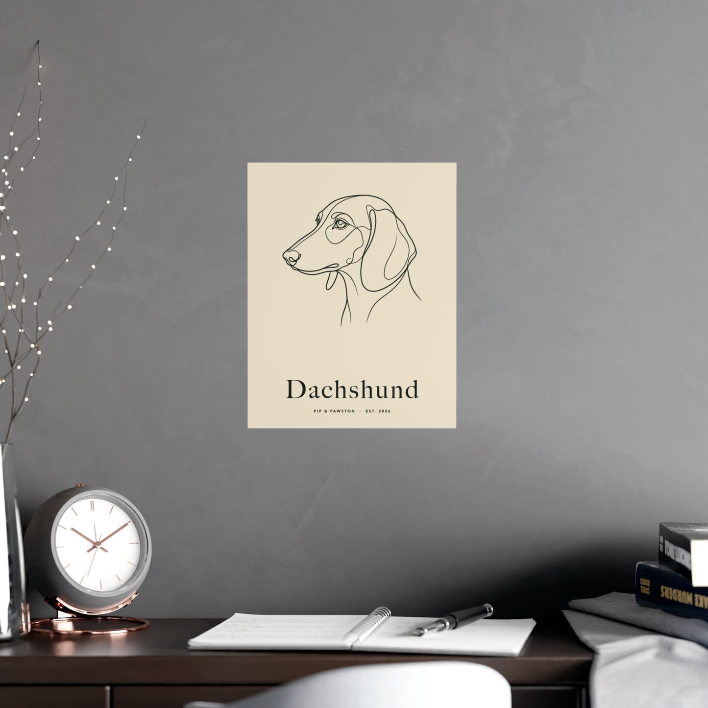 Dachshund Line-Art Poster with Wordmark - Warm Cream