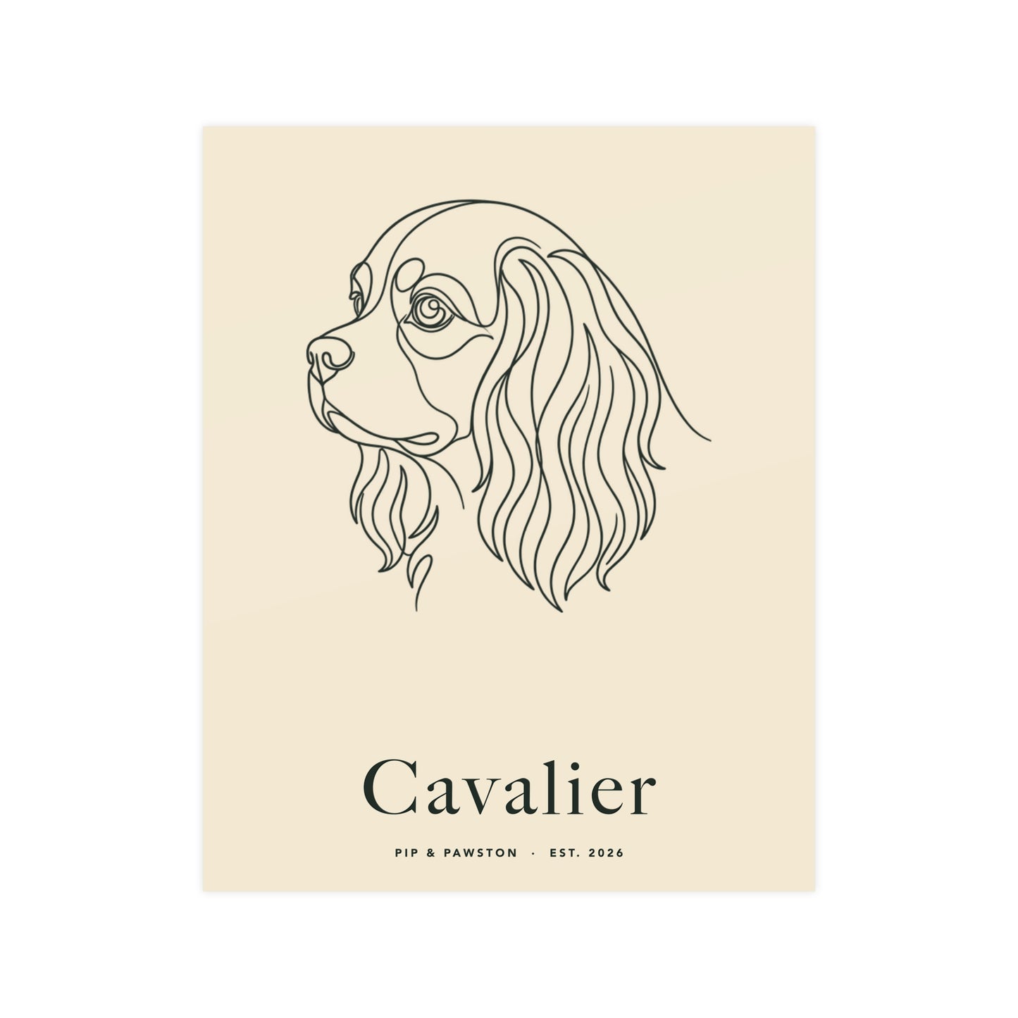 Cavalier Line-Art Poster with Wordmark - Warm Cream