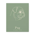Pug Line-Art Canvas with Wordmark - Sage