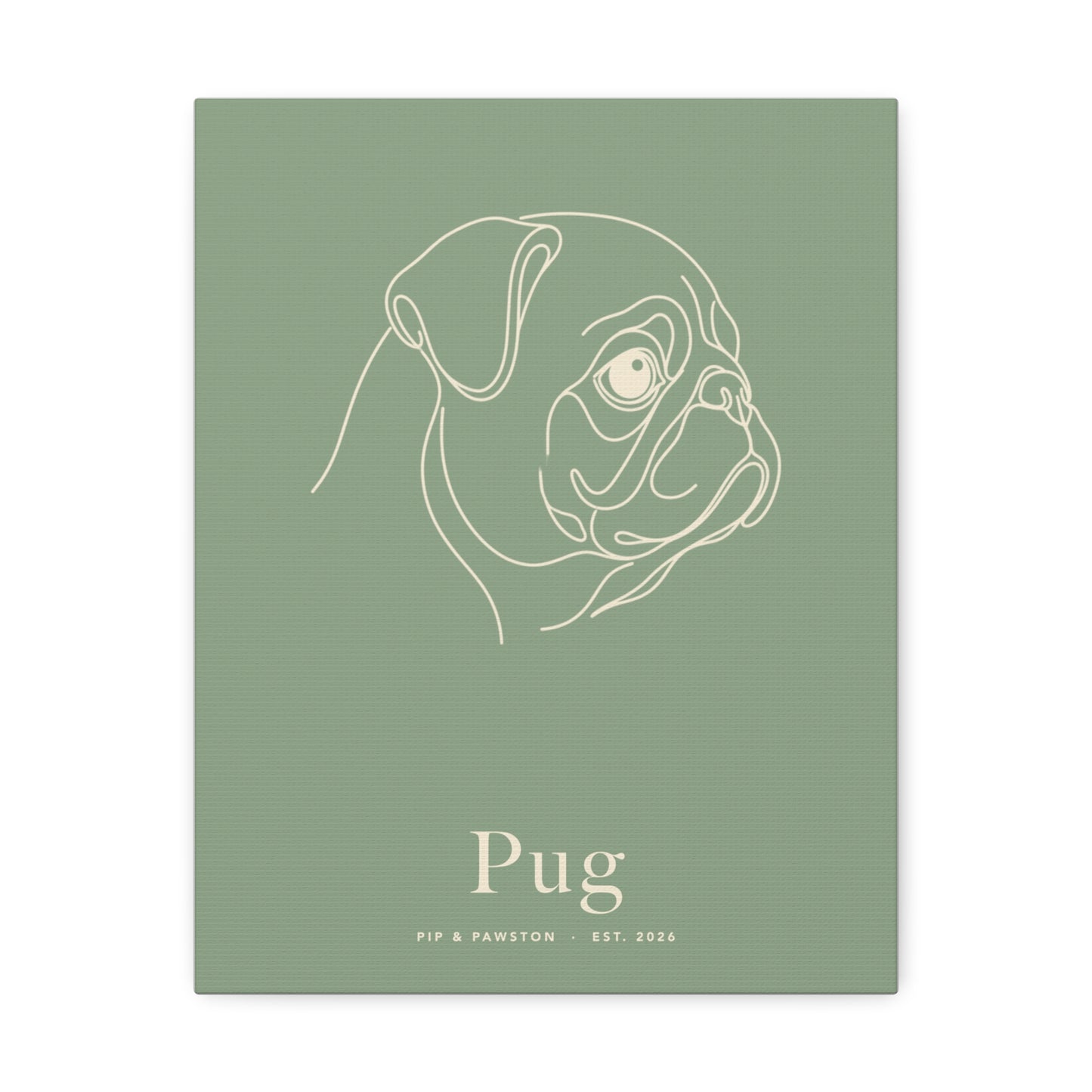 Pug Line-Art Canvas with Wordmark - Sage
