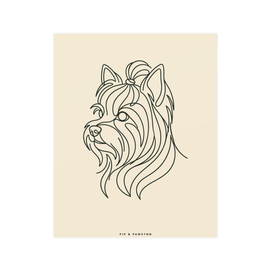Yorkie Line-Art Poster - Warm Cream