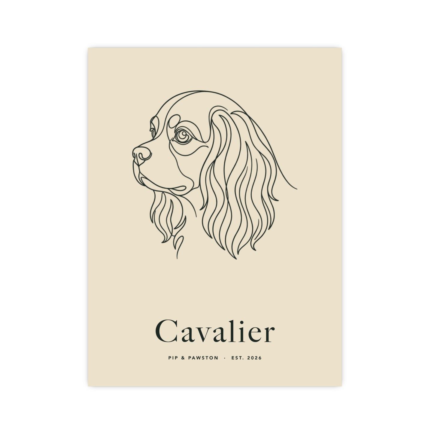 Cavalier Line-Art Poster with Wordmark - Warm Cream