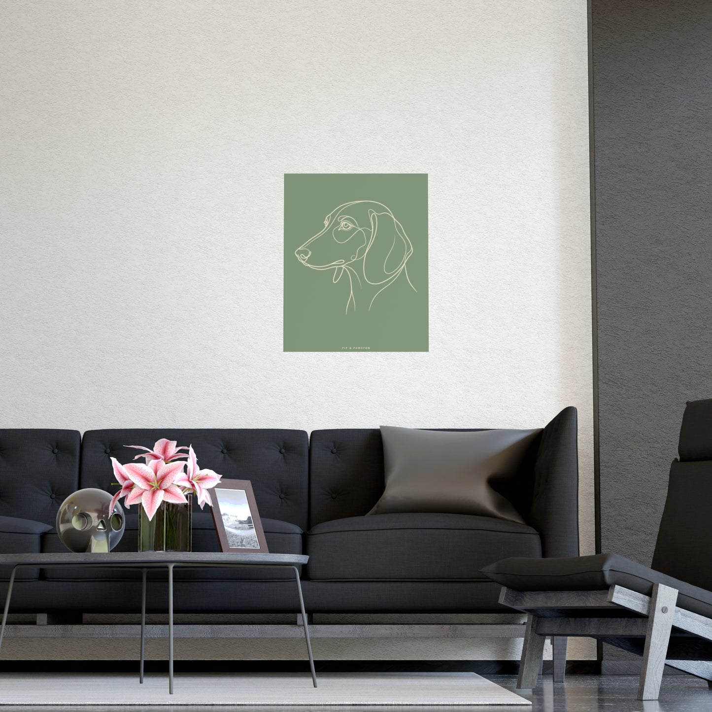 Dachshund Line-Art Poster - Sage