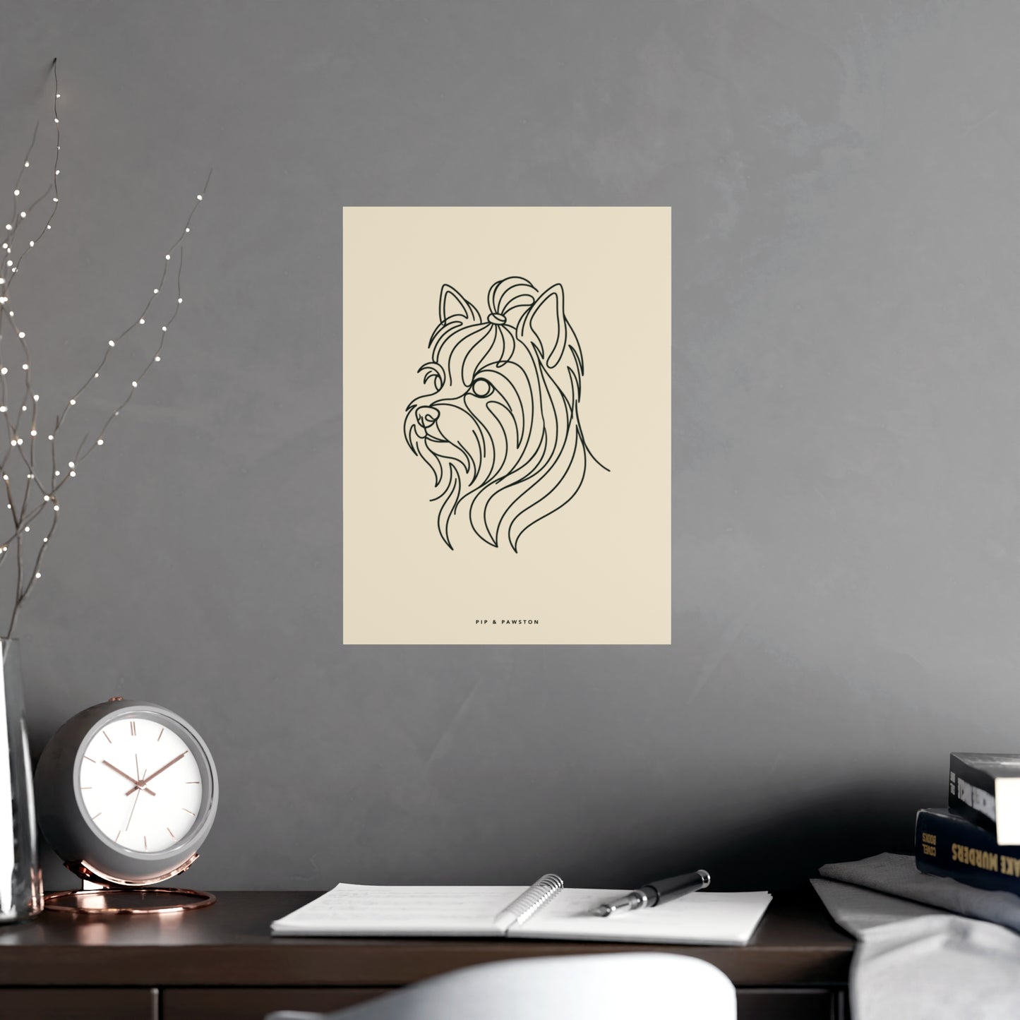 Yorkie Line-Art Poster - Warm Cream