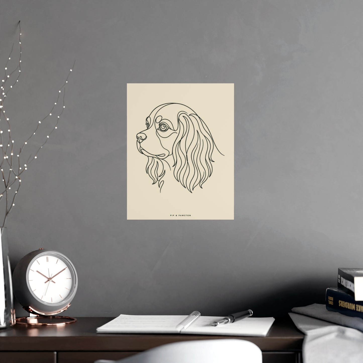 Cavalier Line-Art Poster - Warm Cream