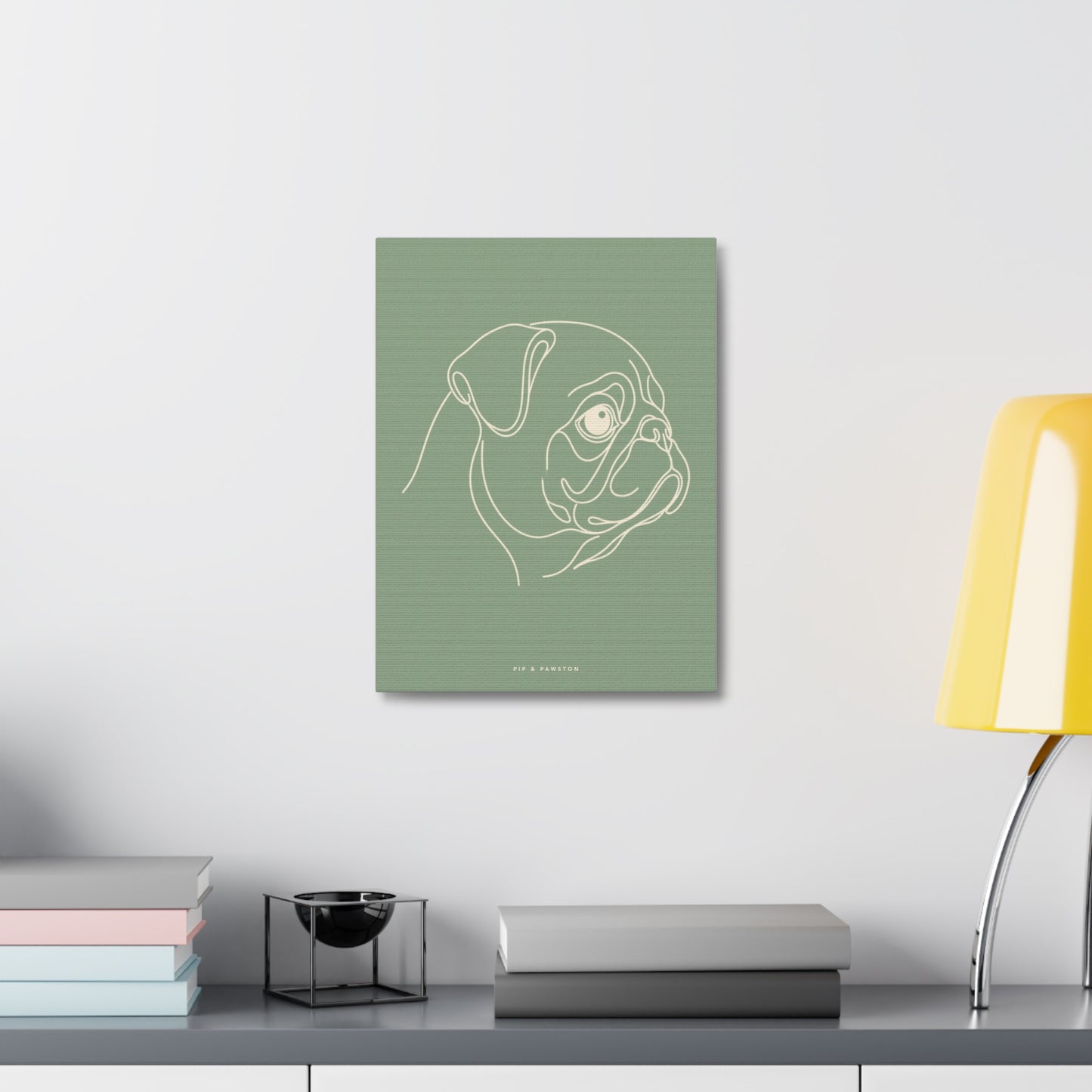 Pug Line-Art Canvas - Sage