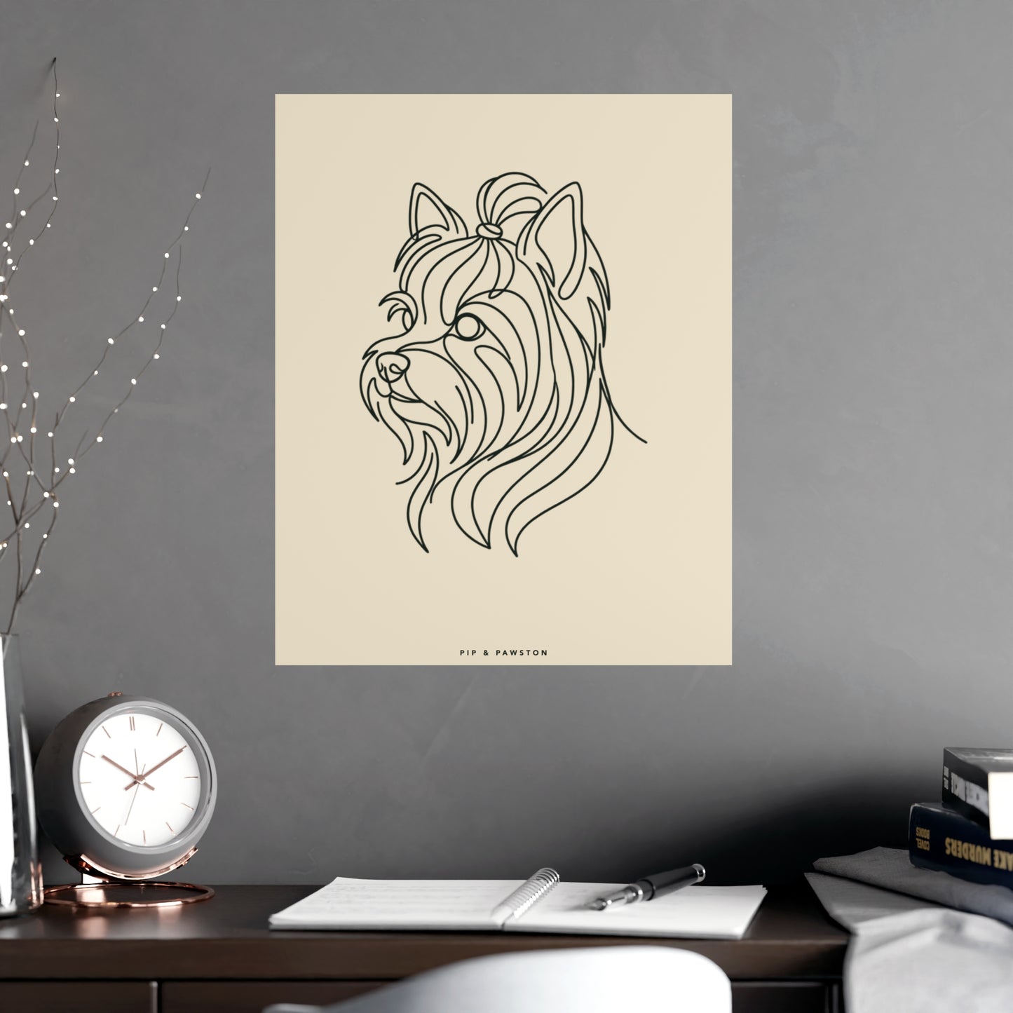 Yorkie Line-Art Poster - Warm Cream