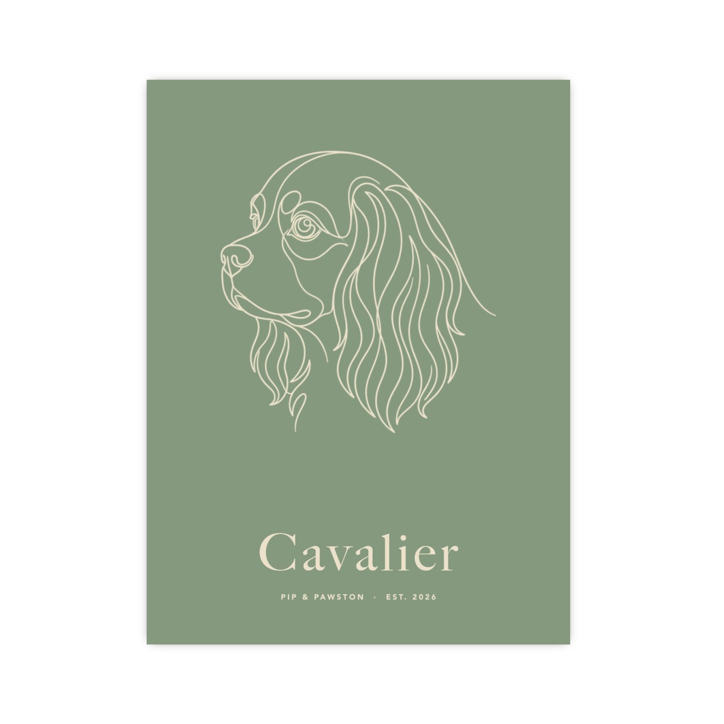 Cavalier Line-Art Poster with Wordmark - Sage